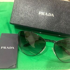 Prada Black Frame Sunglasses with Green Lenses